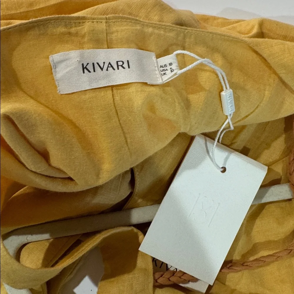KIVARI Yellow Linen Mini Dress Back Tie Size M NWT - Picture 5 of 5
